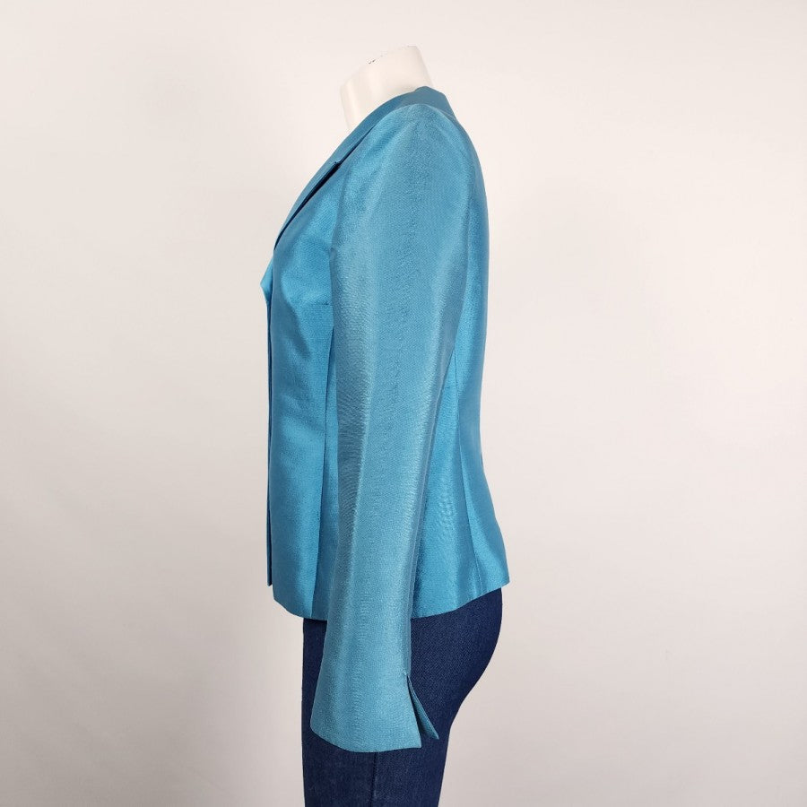 Teri Jon by Rickie Freeman Silk Wool Blue Rhinestone Blazer Size 6