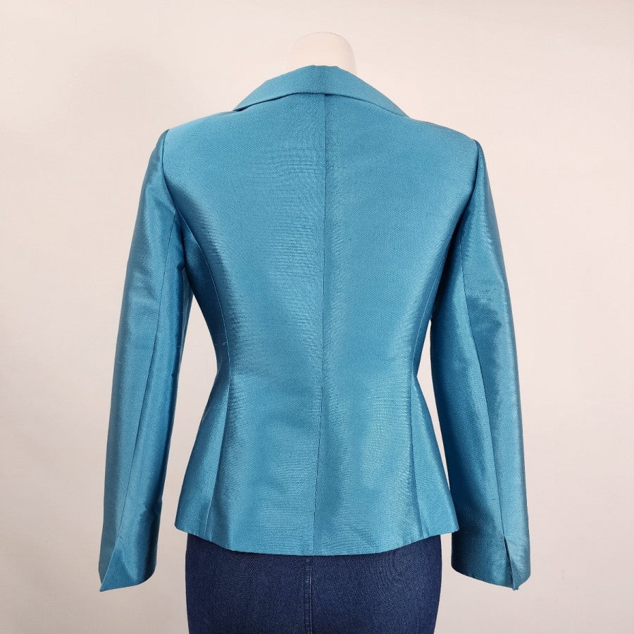 Teri Jon by Rickie Freeman Silk Wool Blue Rhinestone Blazer Size 6