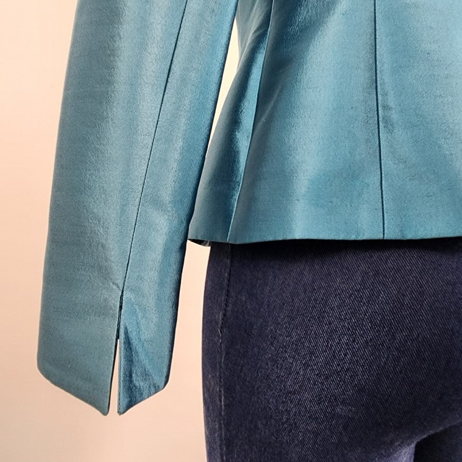 Teri Jon by Rickie Freeman Silk Wool Blue Rhinestone Blazer Size 6