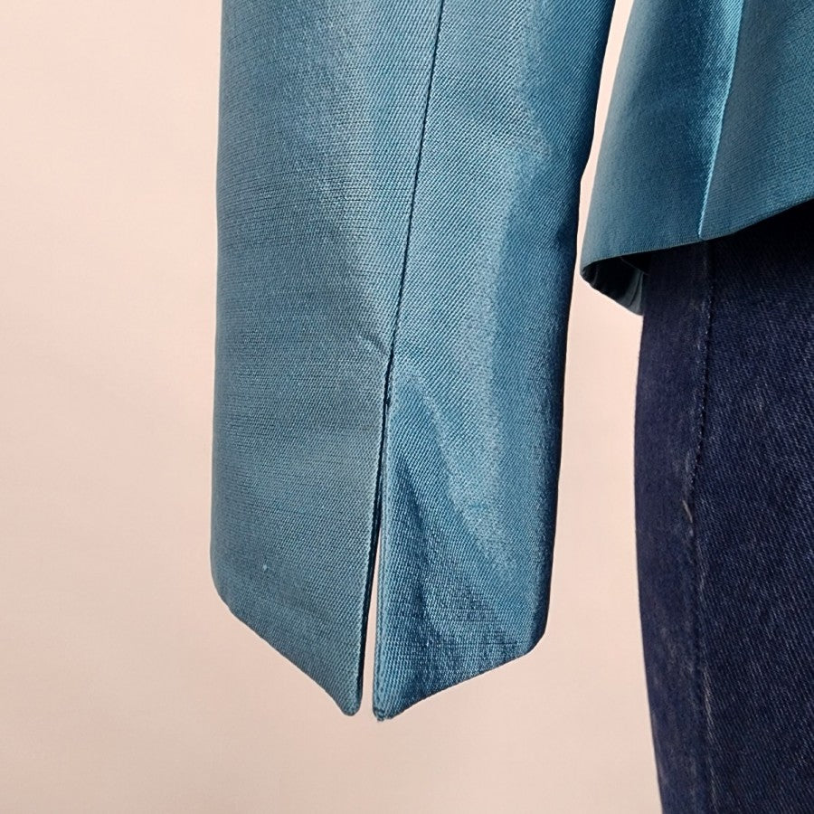Teri Jon by Rickie Freeman Silk Wool Blue Rhinestone Blazer Size 6