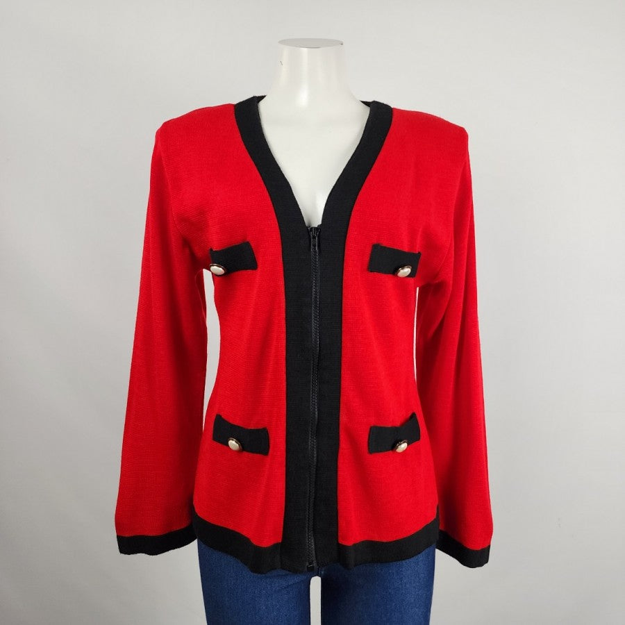 Vintage Red Knit Zip Up Jacket Cardigan Size M