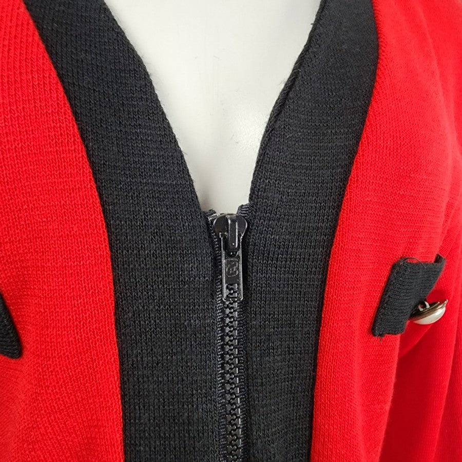 Vintage Red Knit Zip Up Jacket Cardigan Size M