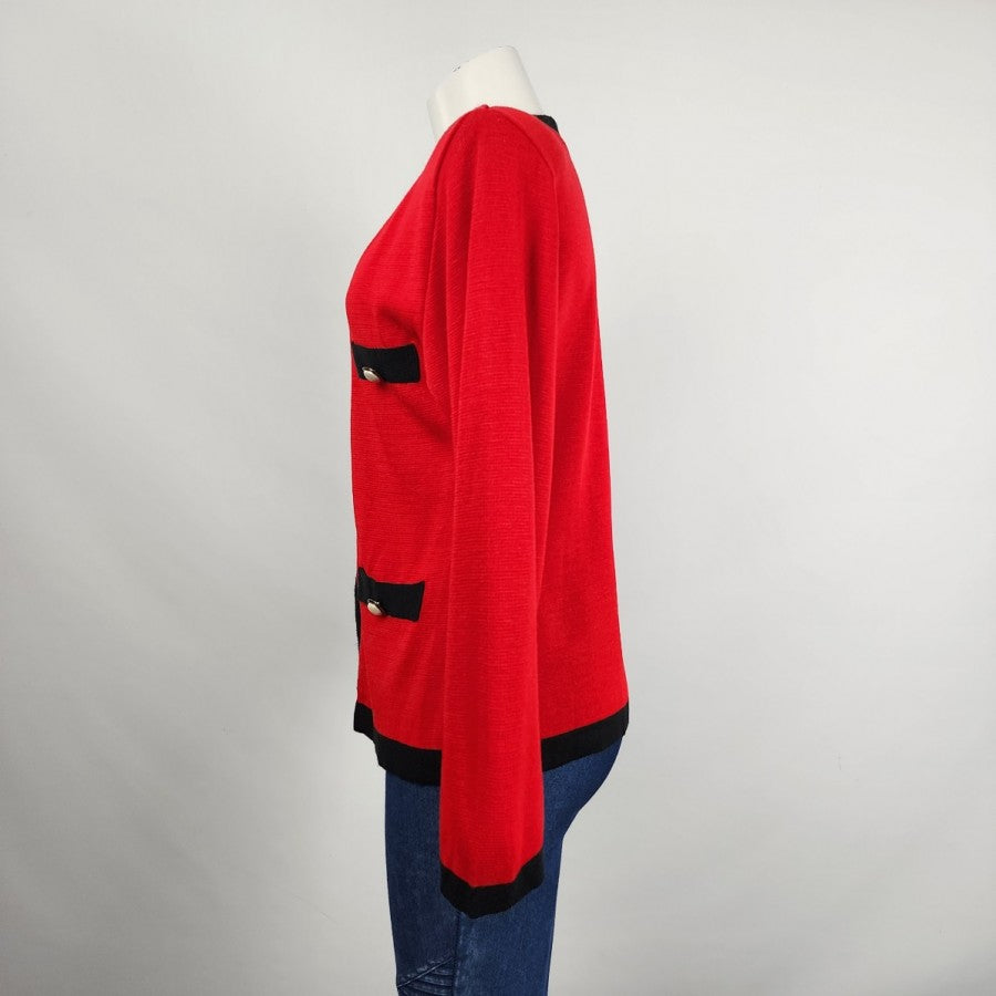Vintage Red Knit Zip Up Jacket Cardigan Size M