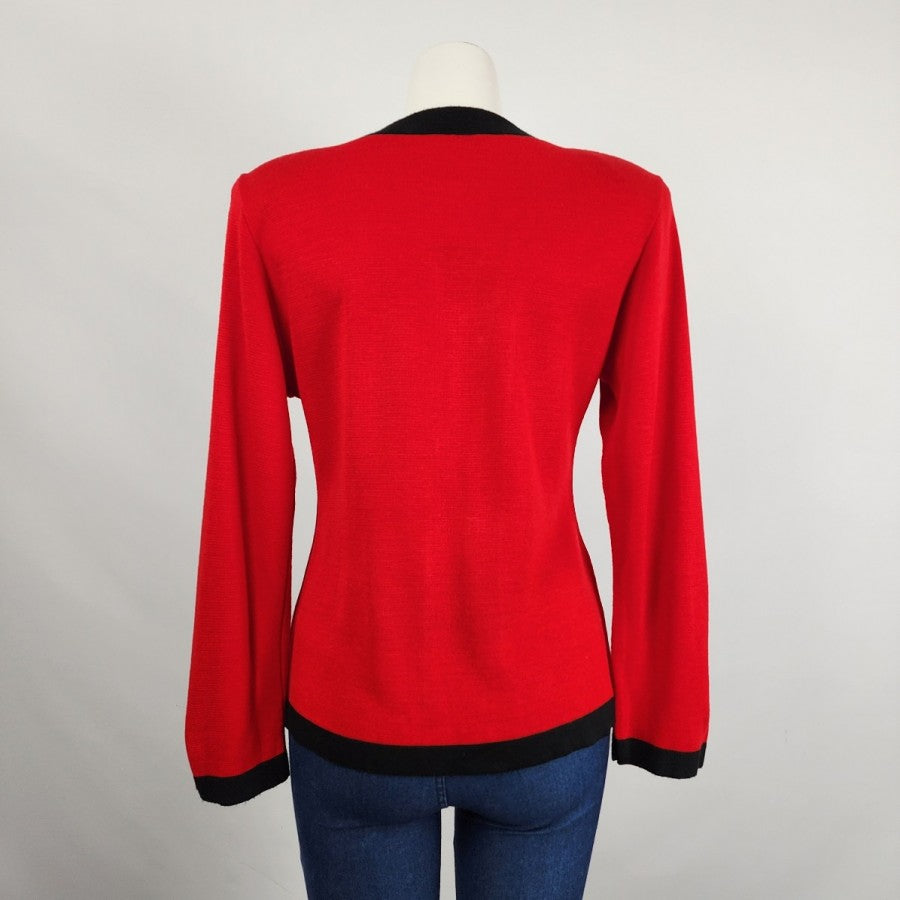 Vintage Red Knit Zip Up Jacket Cardigan Size M