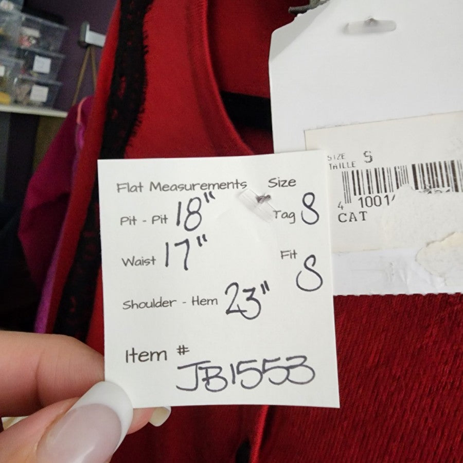 Denver Hays Red Black Lace Button Up Cardigan Size S