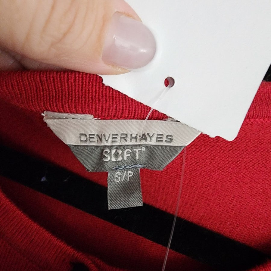 Denver Hays Red Black Lace Button Up Cardigan Size S