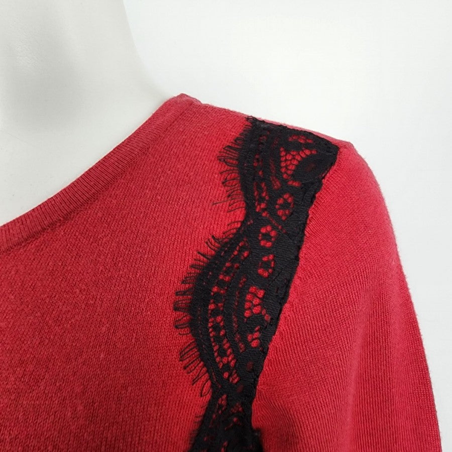 Denver Hays Red Black Lace Button Up Cardigan Size S