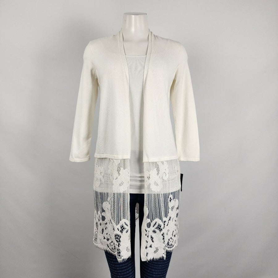 Alfani White Knit Lace Cardigan Size XS