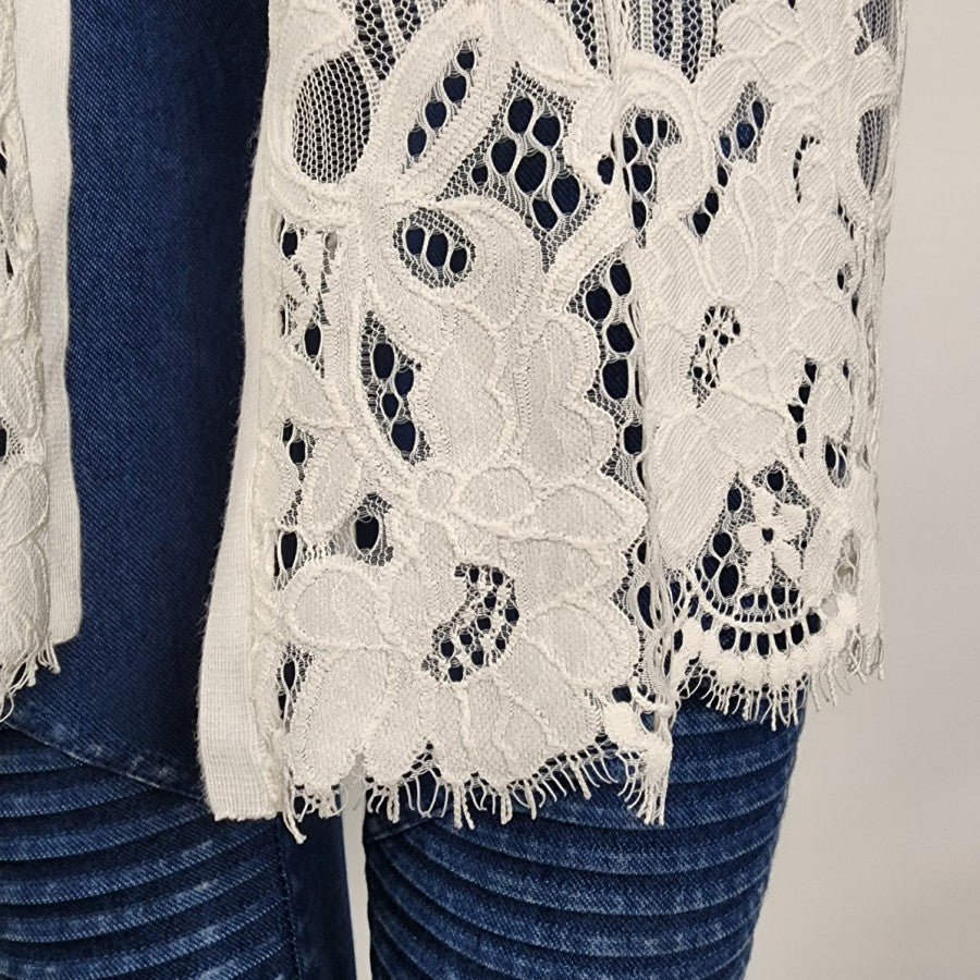 Alfani White Knit Lace Cardigan Size XS