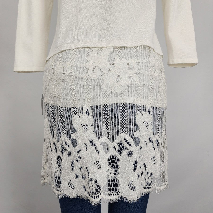 Alfani White Knit Lace Cardigan Size XS