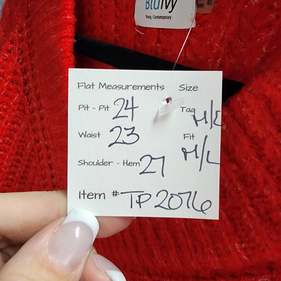 Bluivy Red V-Neck Knit Sweater Size M/L
