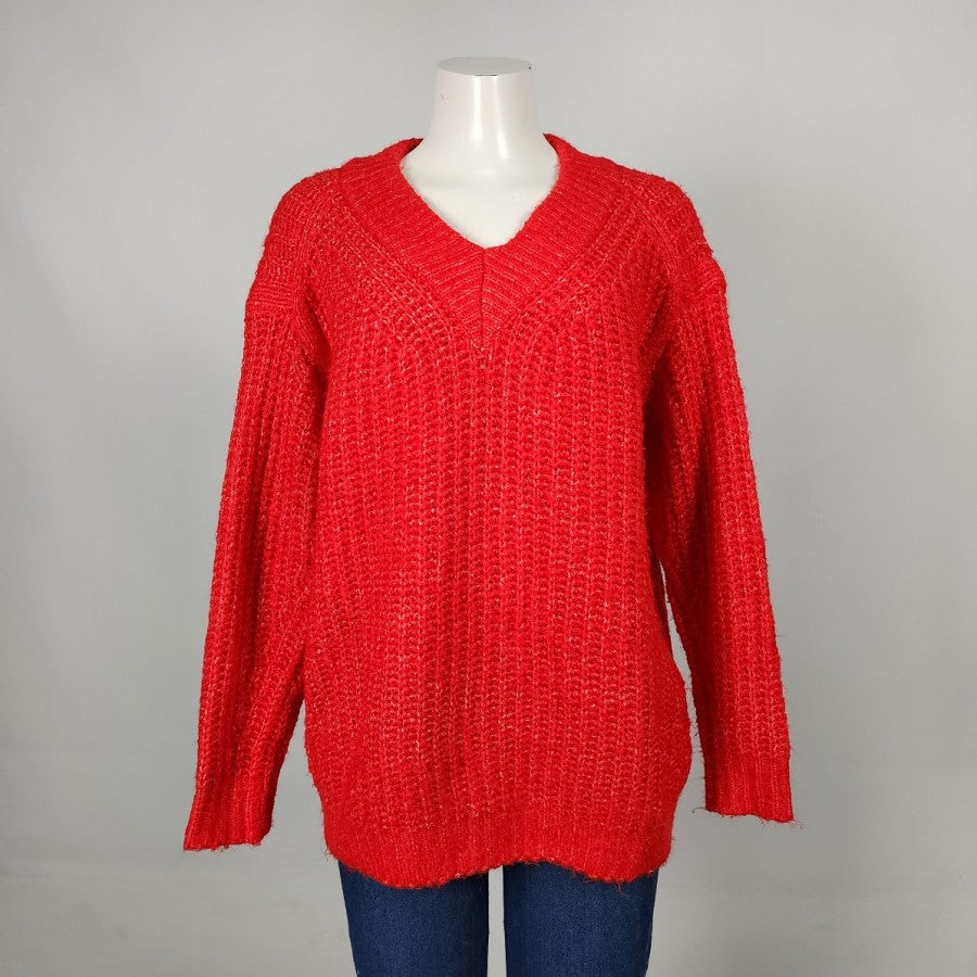 Bluivy Red V-Neck Knit Sweater Size M/L
