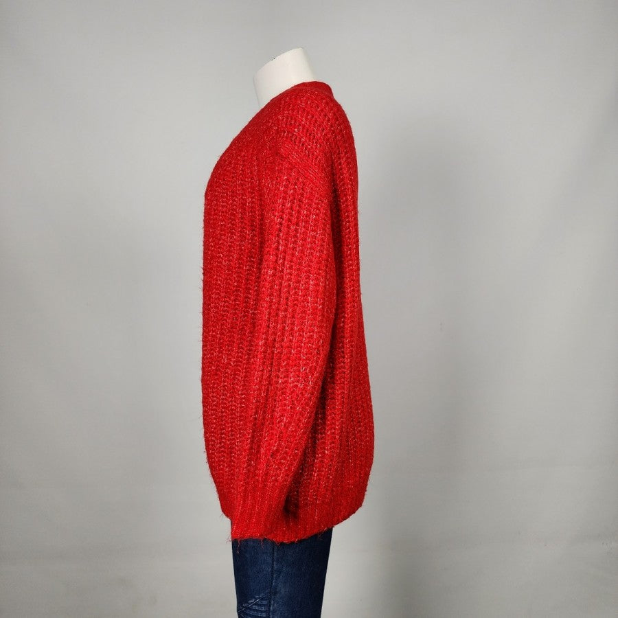 Bluivy Red V-Neck Knit Sweater Size M/L