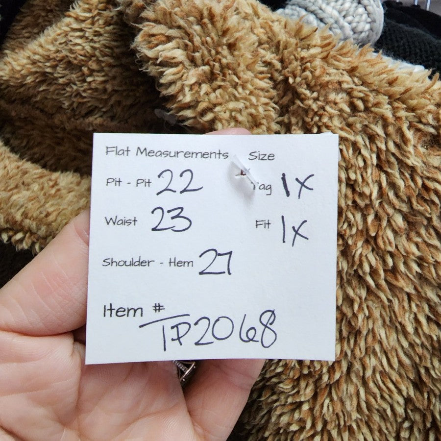 Brown Fuzzy Cotton Turtle Neck Sweatshirt Size 1X