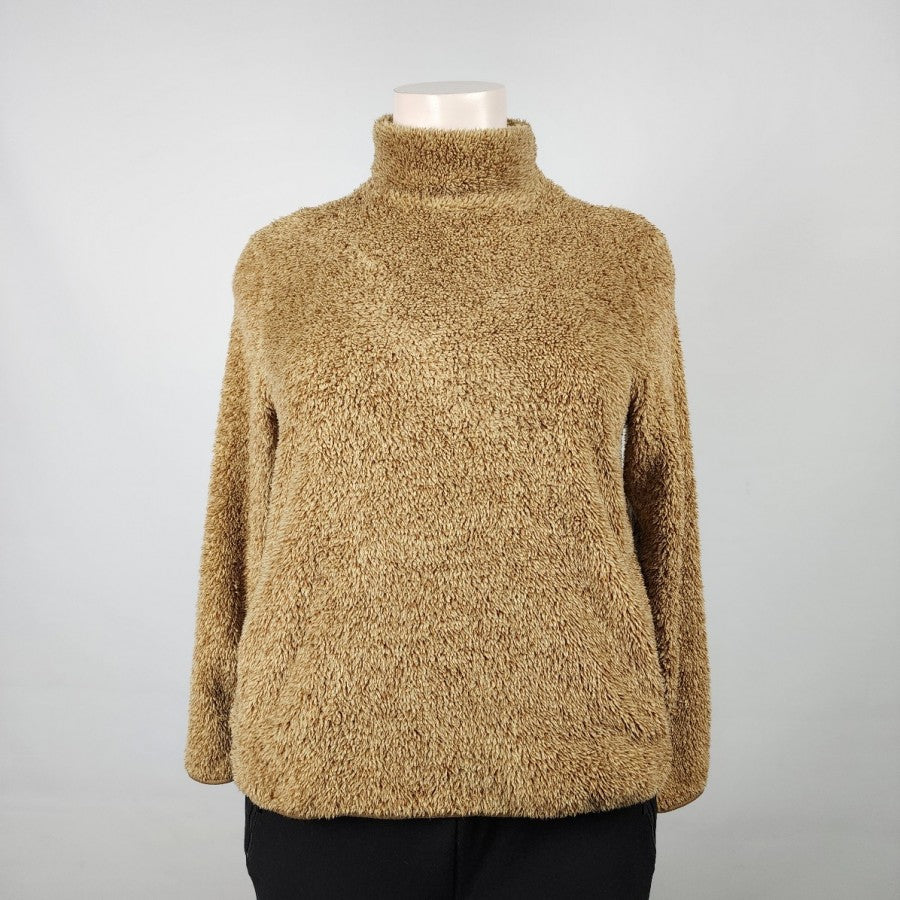 Brown Fuzzy Cotton Turtle Neck Sweatshirt Size 1X