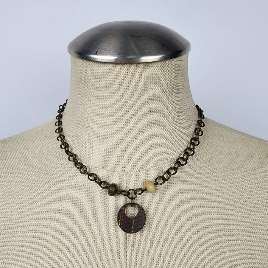 Color By Amber Brown Chain Beaded Pendant Necklace