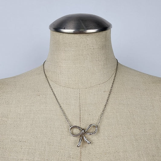 925 Sterling Silver Crystal Bow Delicate Necklace