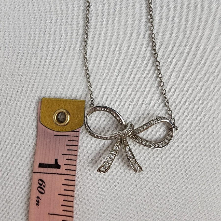 925 Sterling Silver Crystal Bow Delicate Necklace
