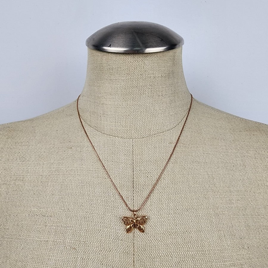 Copper Butterfly Pendant Delicate Chain Necklace