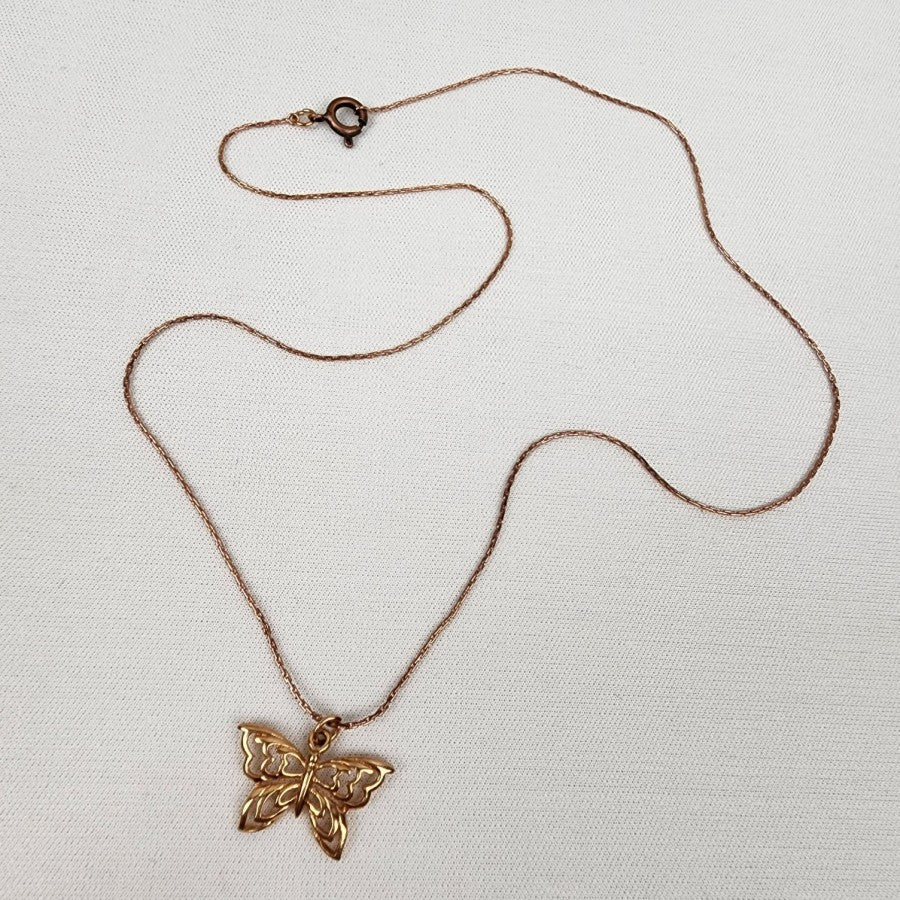 Copper Butterfly Pendant Delicate Chain Necklace