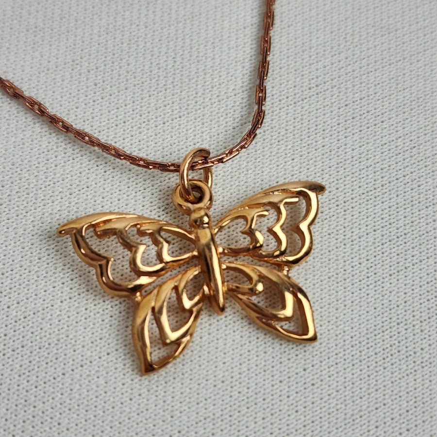 Copper Butterfly Pendant Delicate Chain Necklace
