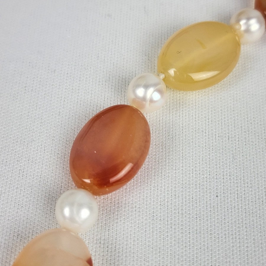 Natural Stone Faux Pearl Necklace & Bracelet Set Sterling Silver Clasp