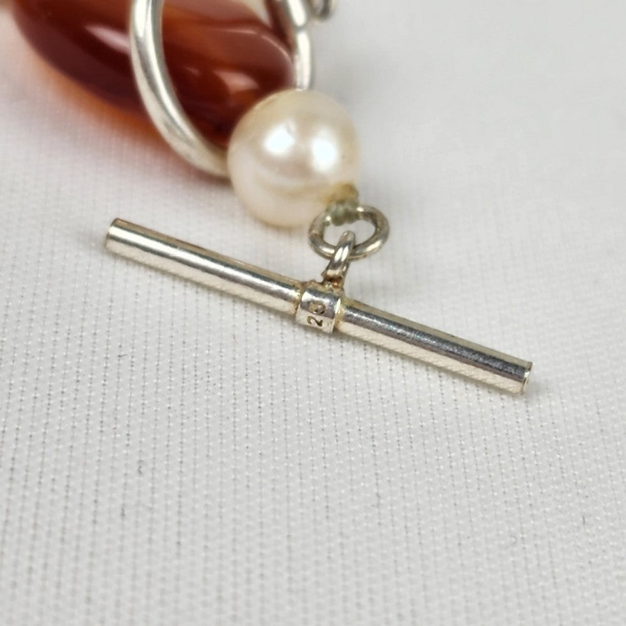 Natural Stone Faux Pearl Necklace & Bracelet Set Sterling Silver Clasp