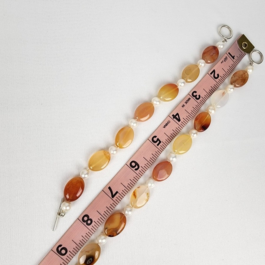 Natural Stone Faux Pearl Necklace & Bracelet Set Sterling Silver Clasp
