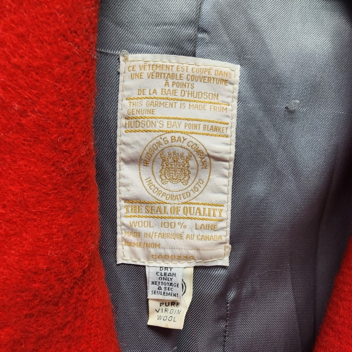 Vintage 1970s Hudson's Bay Red Point Blanket Pea Coat Size L