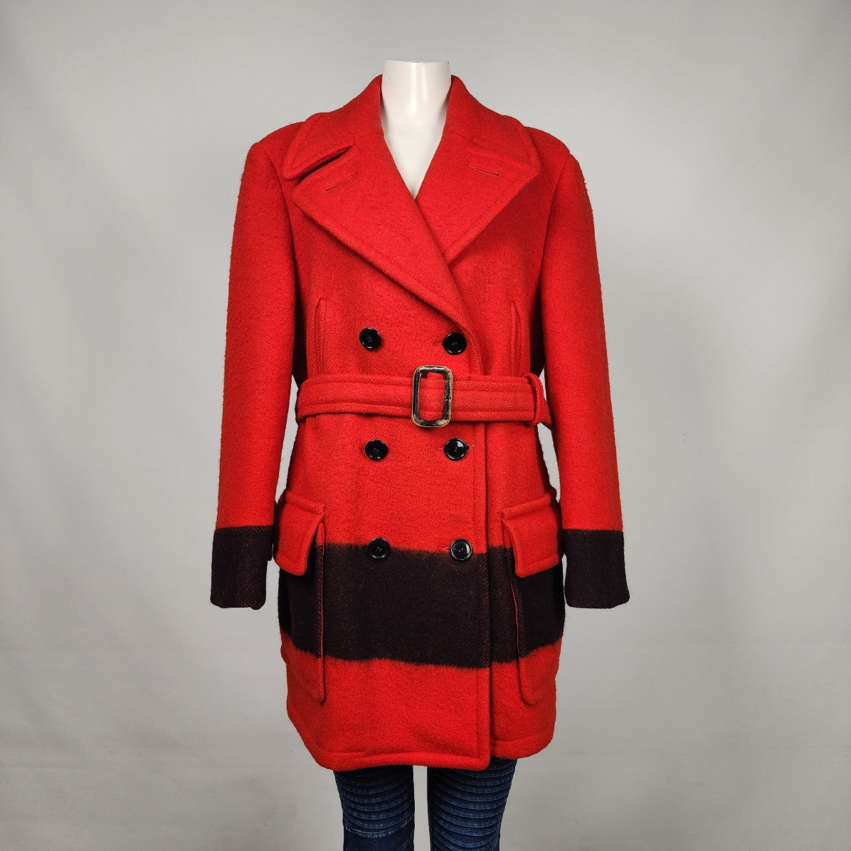 Vintage 1970s Hudson's Bay Red Point Blanket Pea Coat Size L