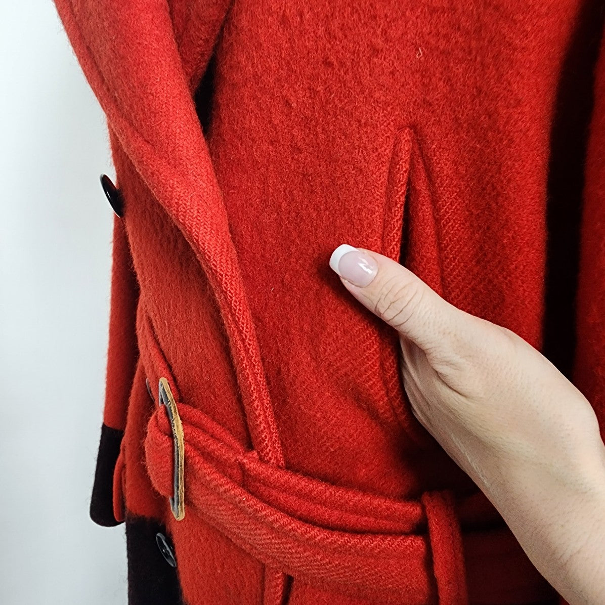 Vintage 1970s Hudson's Bay Red Point Blanket Pea Coat Size L