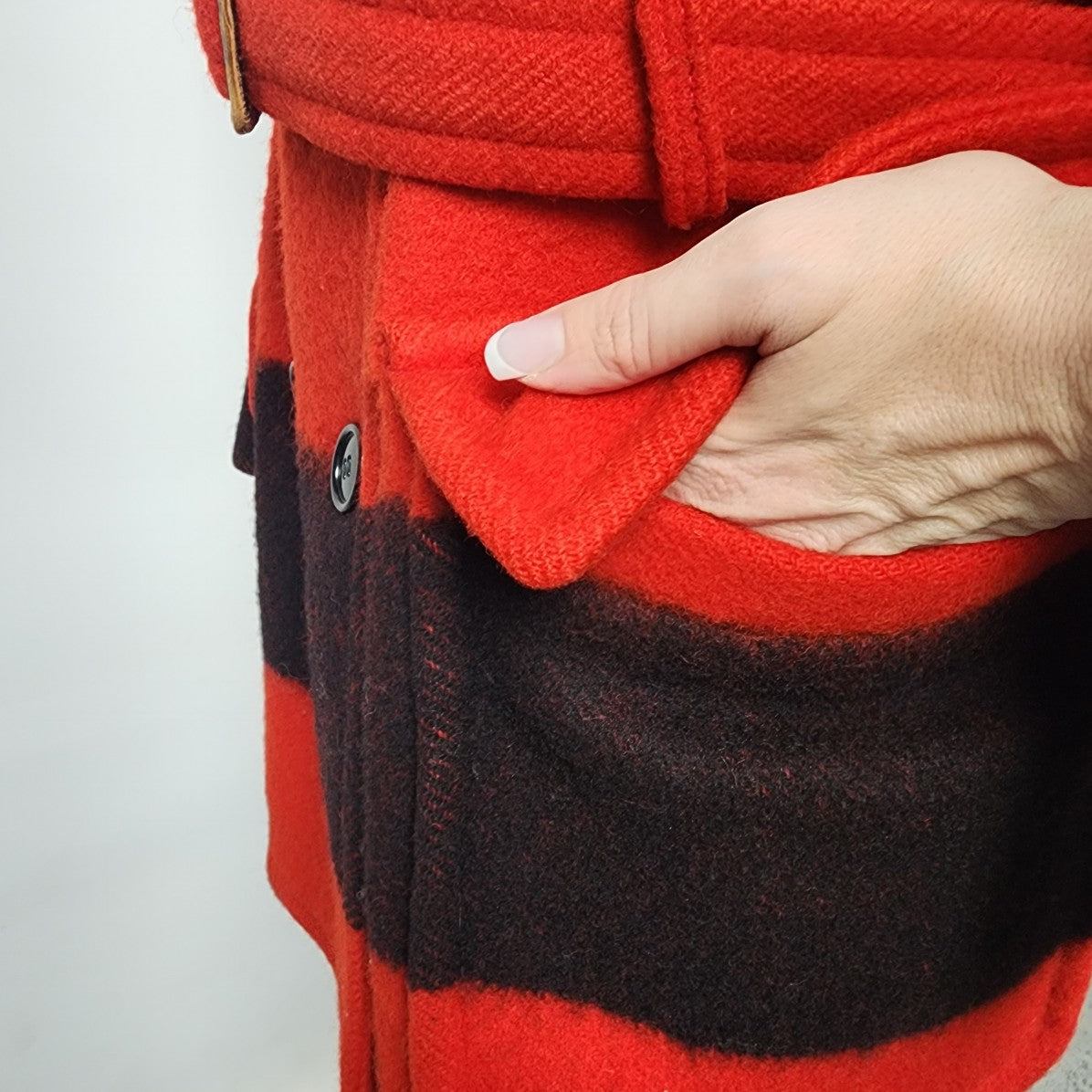 Vintage 1970s Hudson's Bay Red Point Blanket Pea Coat Size L