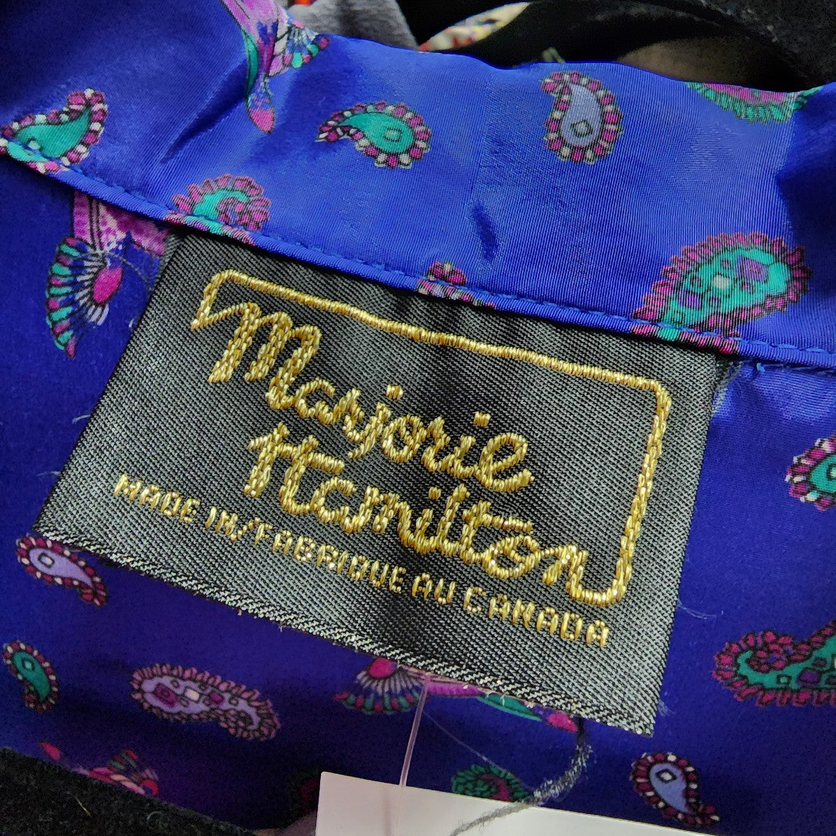 Marjorie Hamilton Blue Paisley Bird Button Blouse Size L/XL