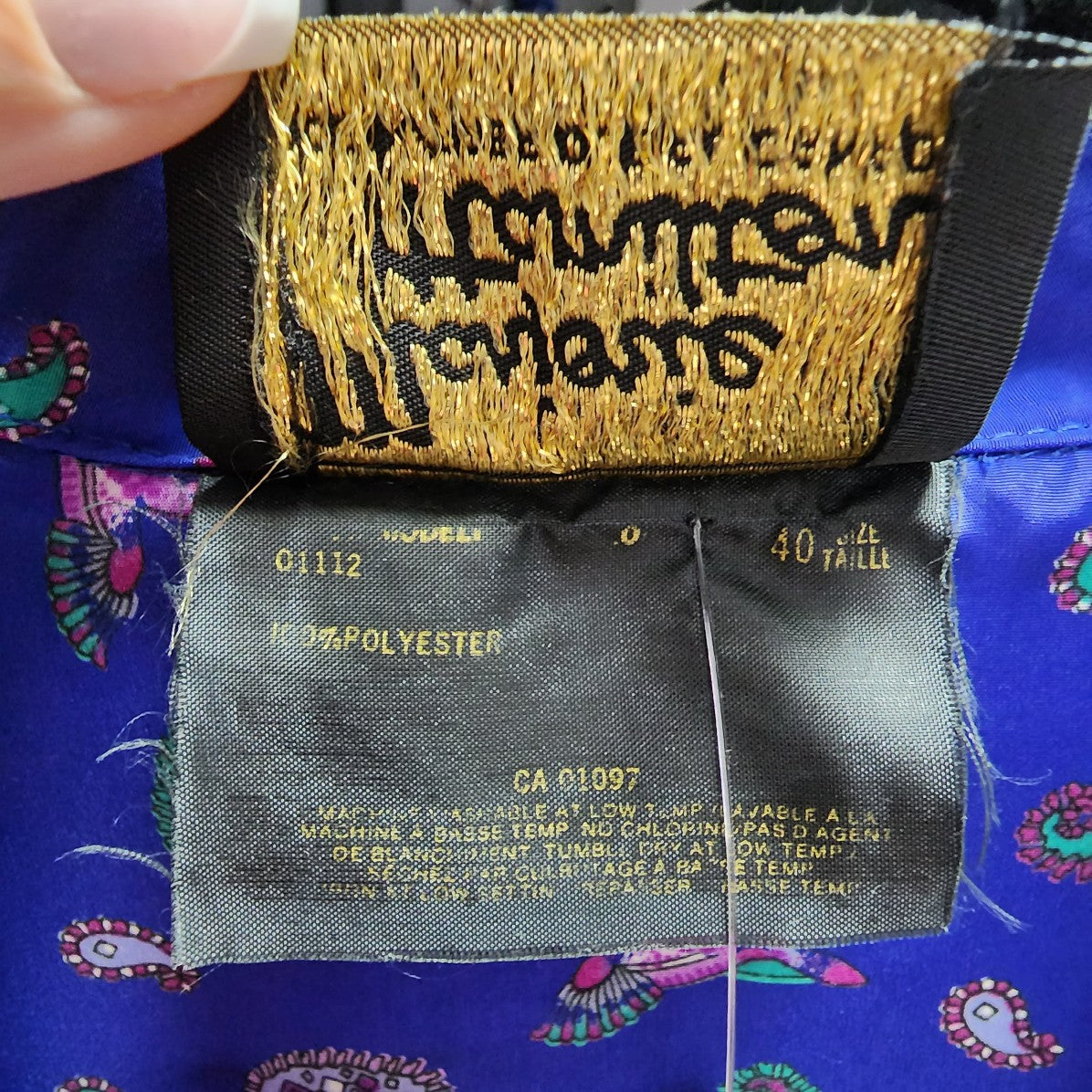 Marjorie Hamilton Blue Paisley Bird Button Blouse Size L/XL