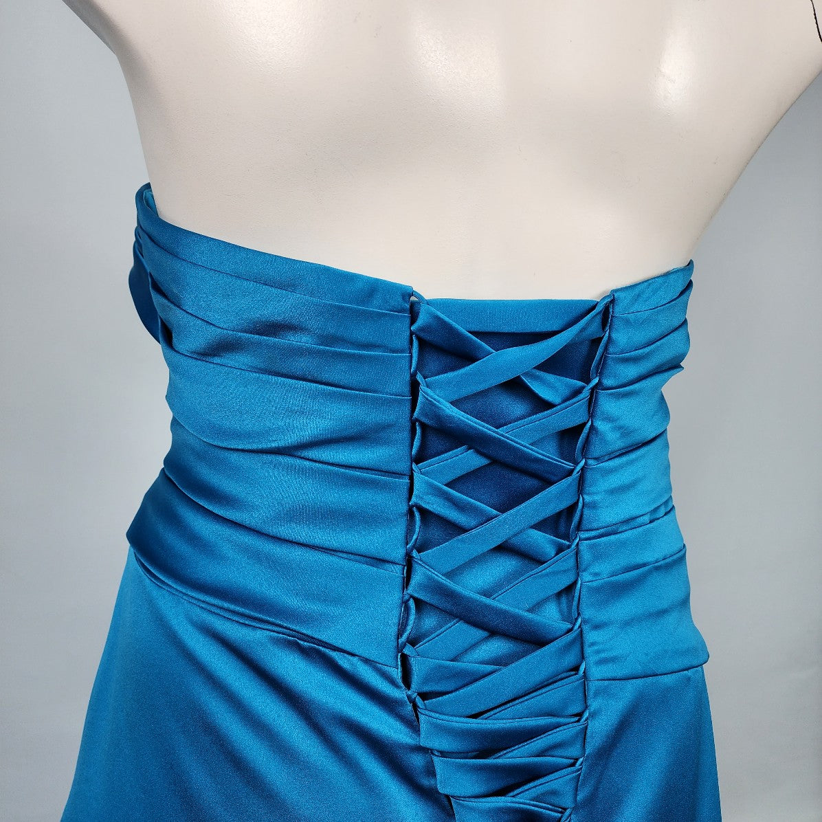 Symphony of Venus Blue Satin Crystal Detail Gown Size 1X-2X Grad Eventwear