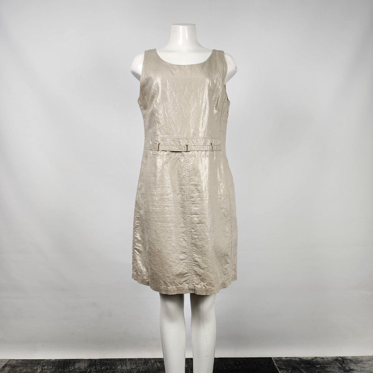 Sandwich Cotton Linen Metallic Beige Shift Dress Size M