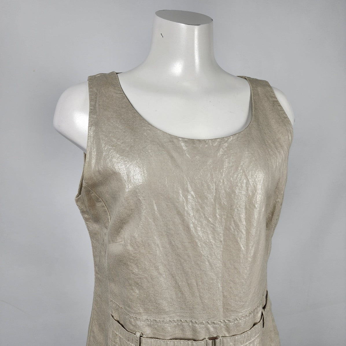 Sandwich Cotton Linen Metallic Beige Shift Dress Size M