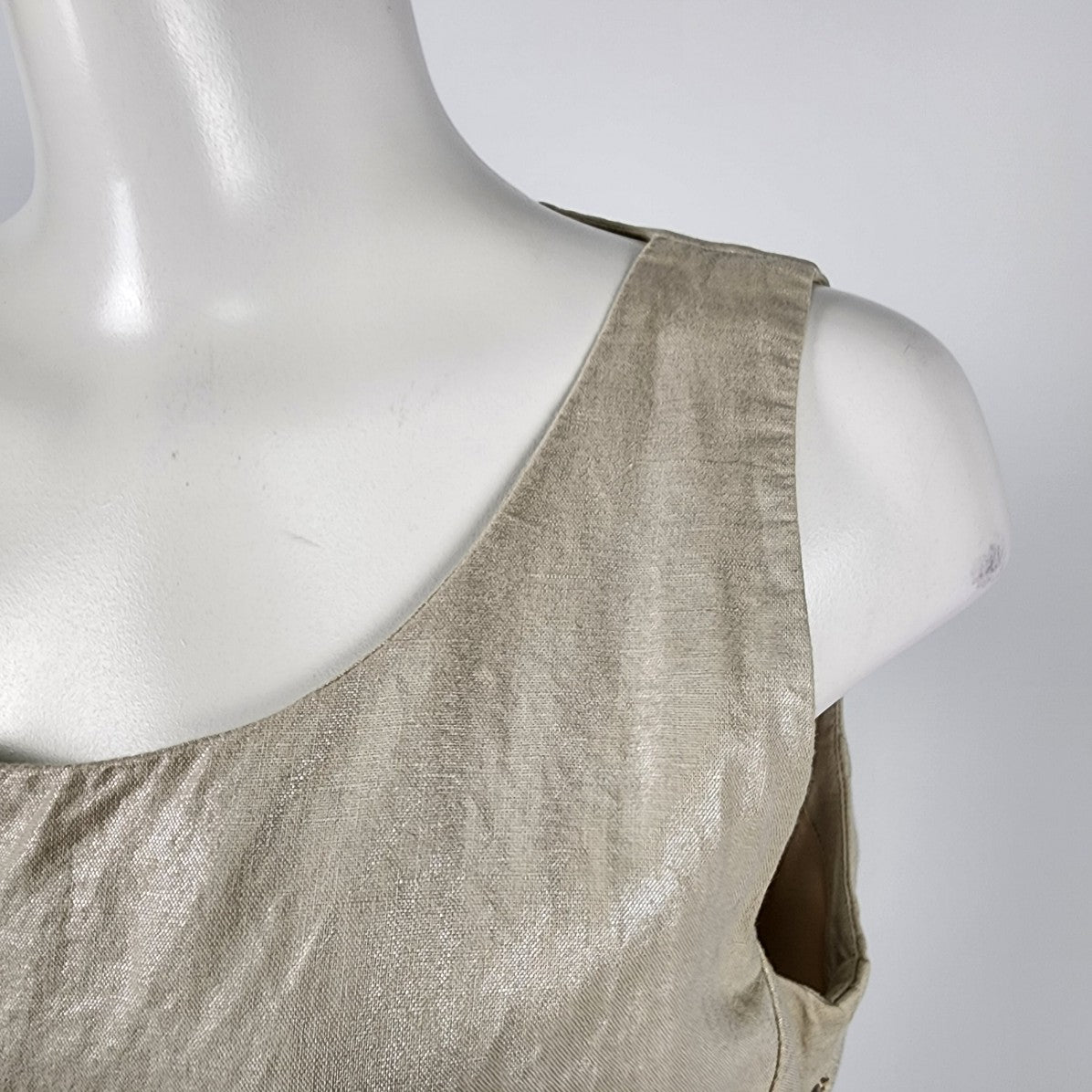 Sandwich Cotton Linen Metallic Beige Shift Dress Size M