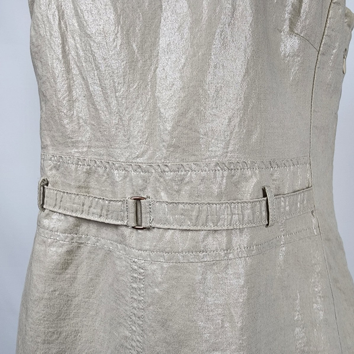 Sandwich Cotton Linen Metallic Beige Shift Dress Size M