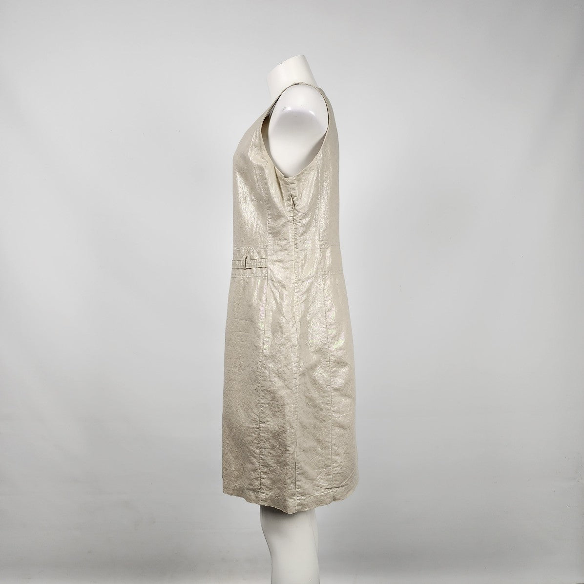 Sandwich Cotton Linen Metallic Beige Shift Dress Size M