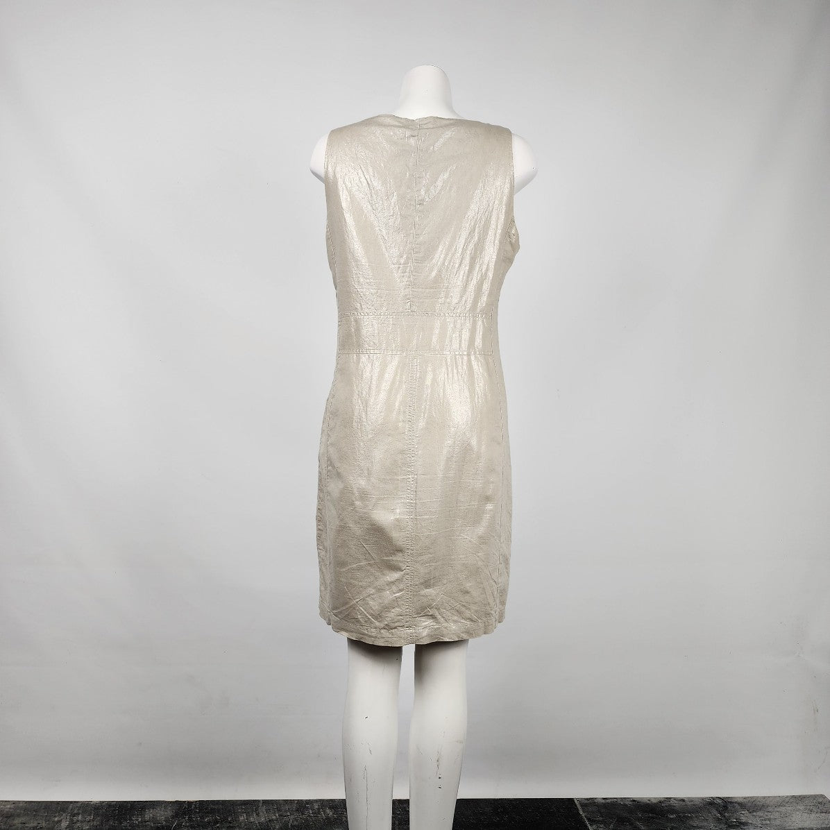 Sandwich Cotton Linen Metallic Beige Shift Dress Size M