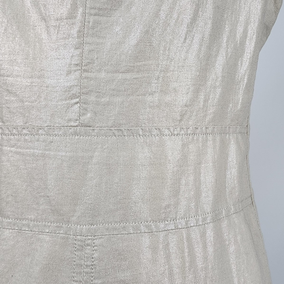 Sandwich Cotton Linen Metallic Beige Shift Dress Size M