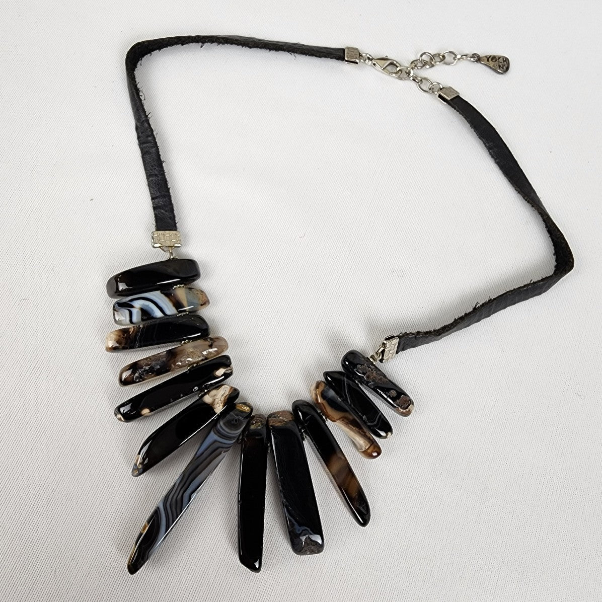 Yochi Necklace Black Natural Stone Leather