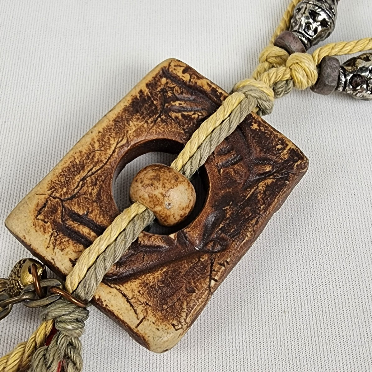 Vintage Wood Beaded Necklace Boho Handmade
