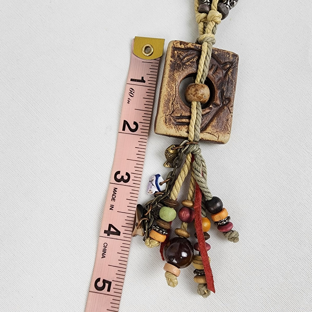 Vintage Wood Beaded Necklace Boho Handmade