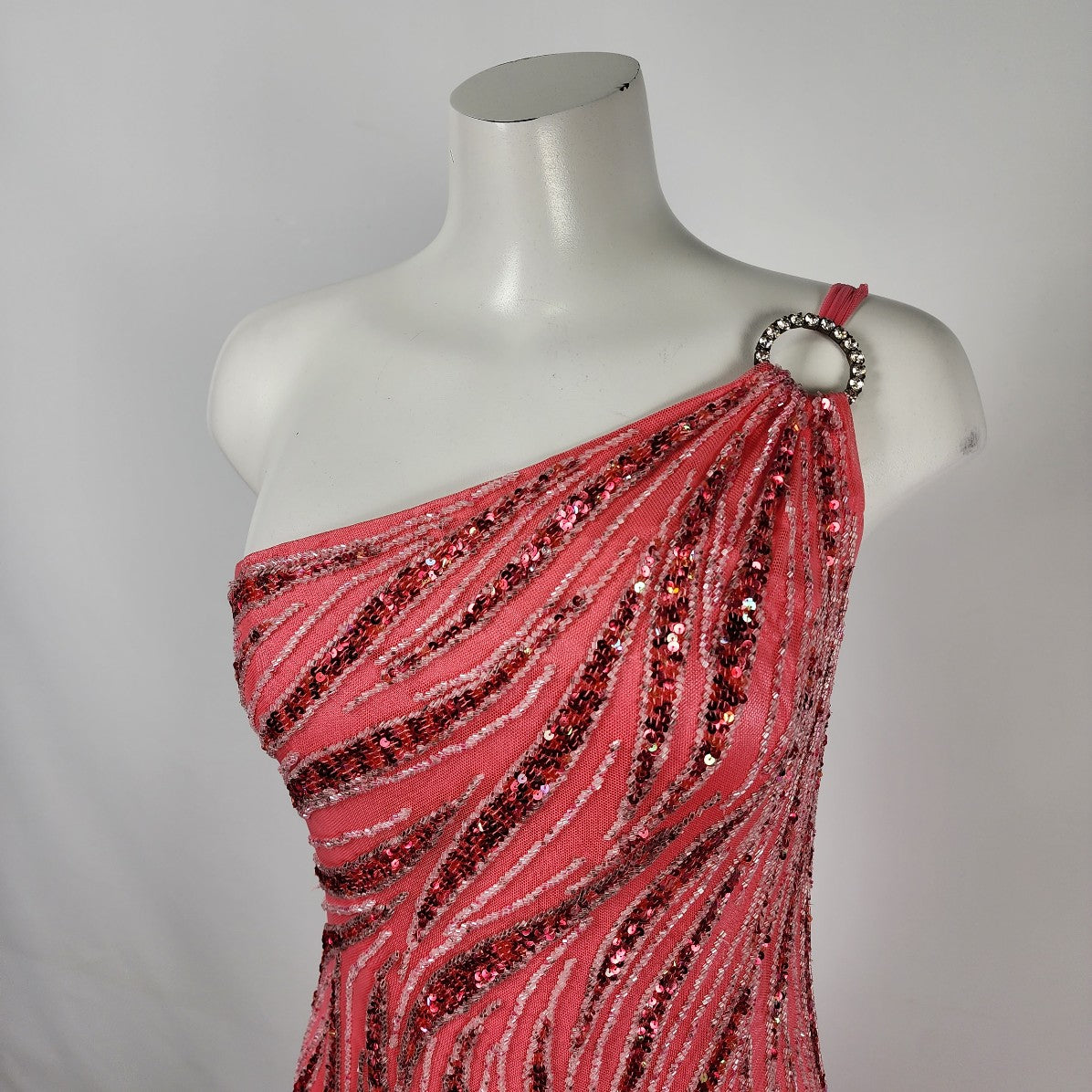 Le Gala Pink Beaded One Shoulder Long Grad Event Gown Size S