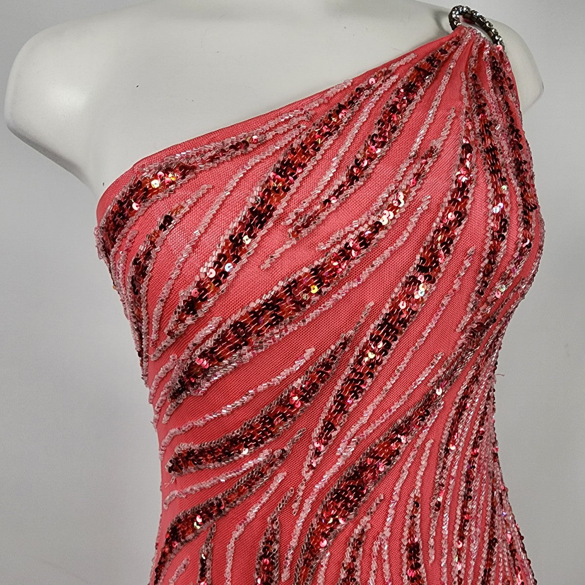 Le Gala Pink Beaded One Shoulder Long Grad Event Gown Size S