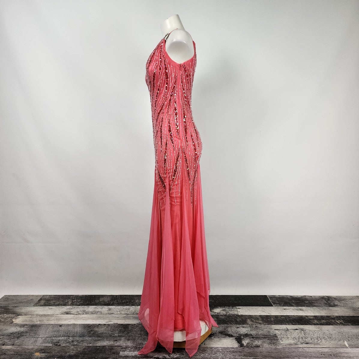 Le Gala Pink Beaded One Shoulder Long Grad Event Gown Size S
