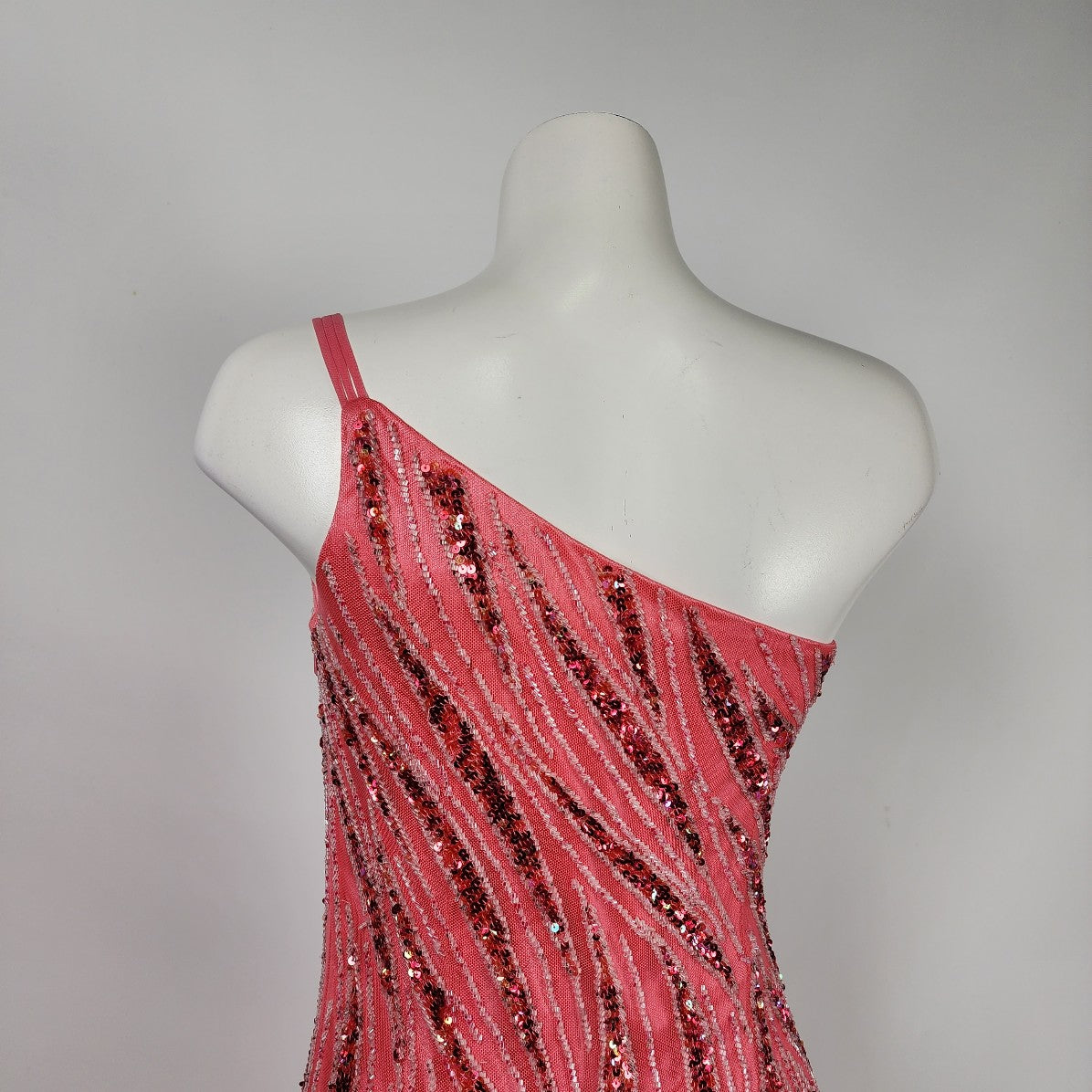 Le Gala Pink Beaded One Shoulder Long Grad Event Gown Size S
