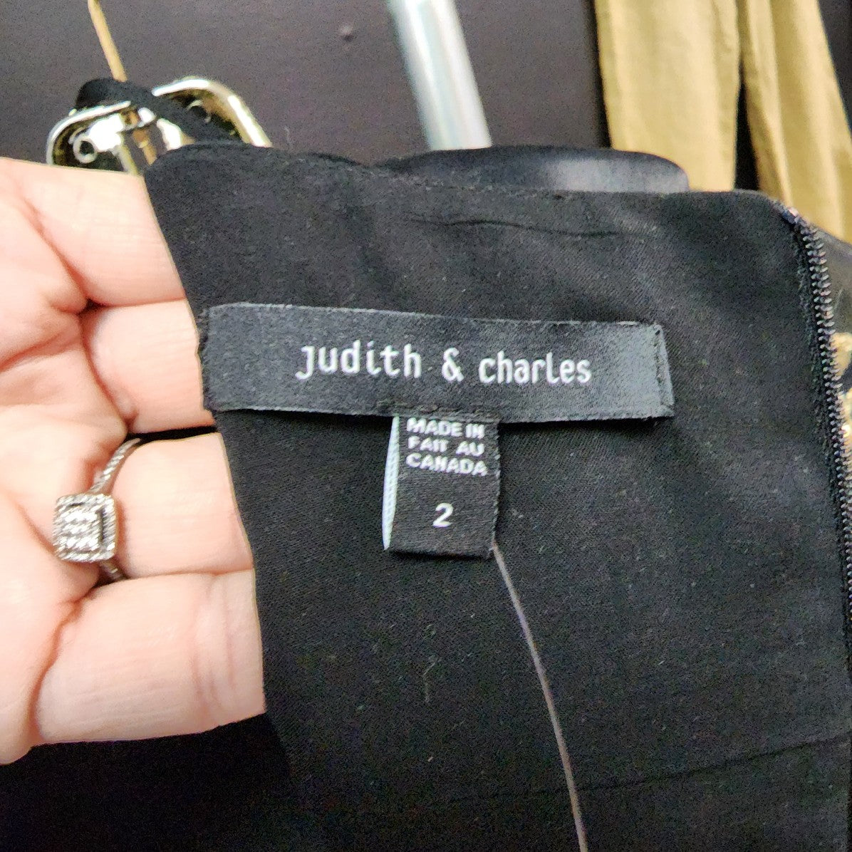 Judith & Charles Black Dress Satin Striped Midi Size 2